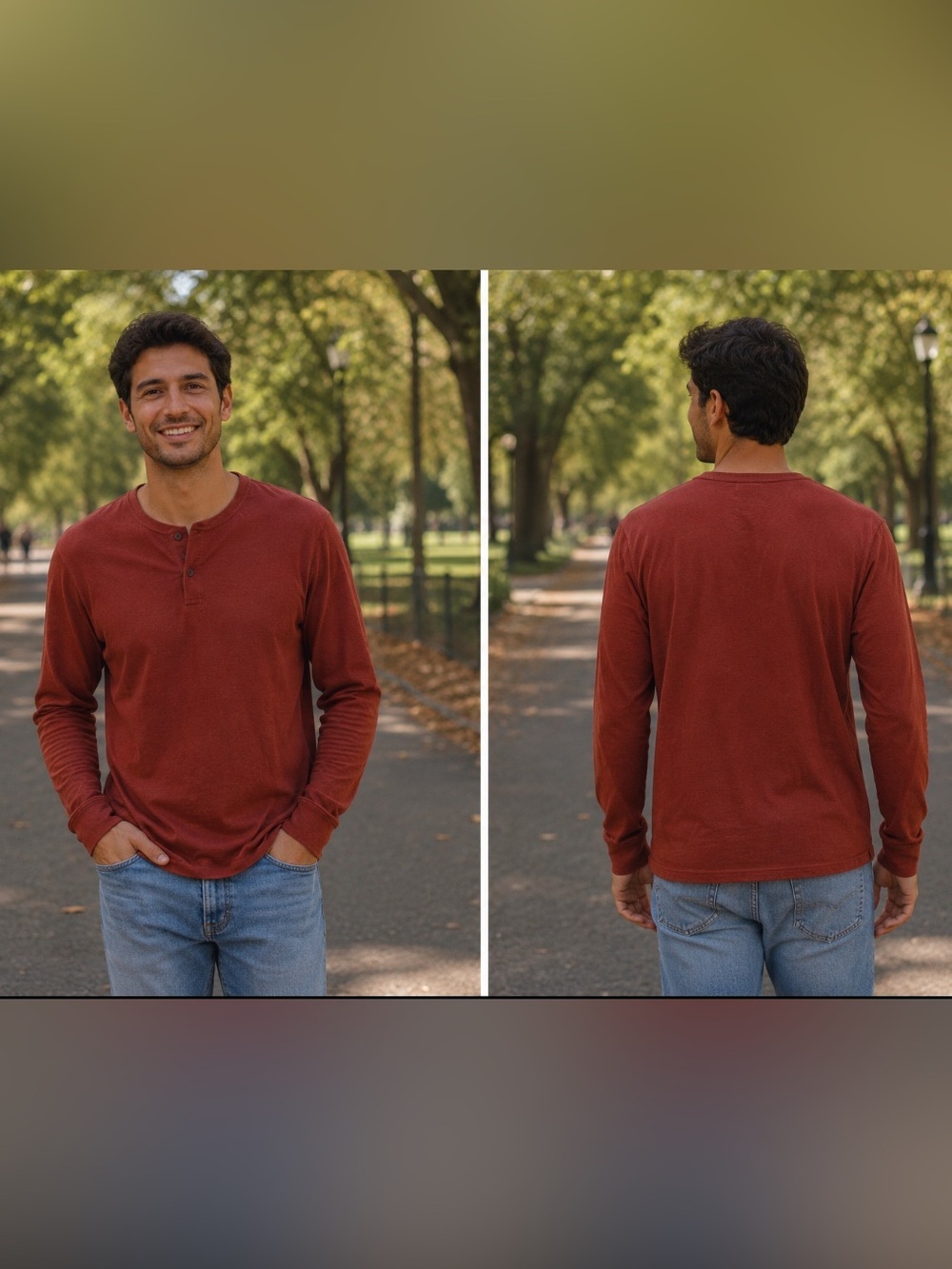 Madewell Men's Long-Sleeve Henley in Rust Red